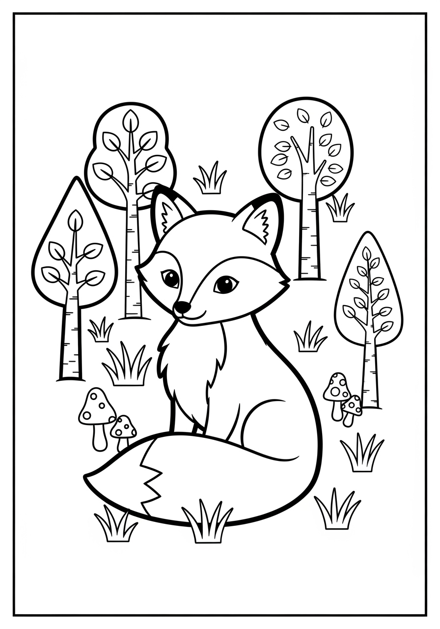 Desenho de Raposa Realista com árvores para colorir