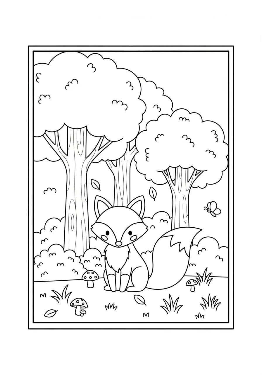 Desenho de Raposa Simples em um cenário da natureza