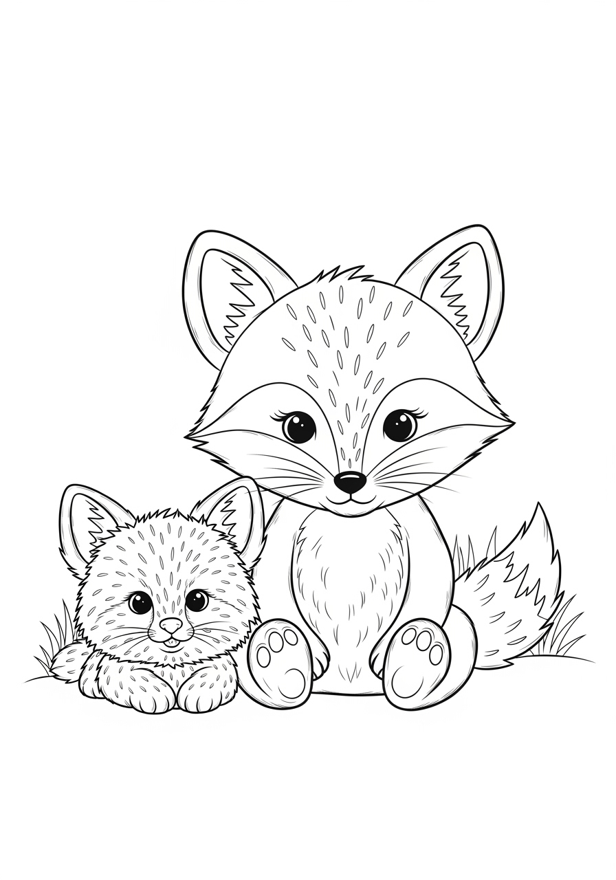 Desenho de Raposa e Filhote Simples para colorir