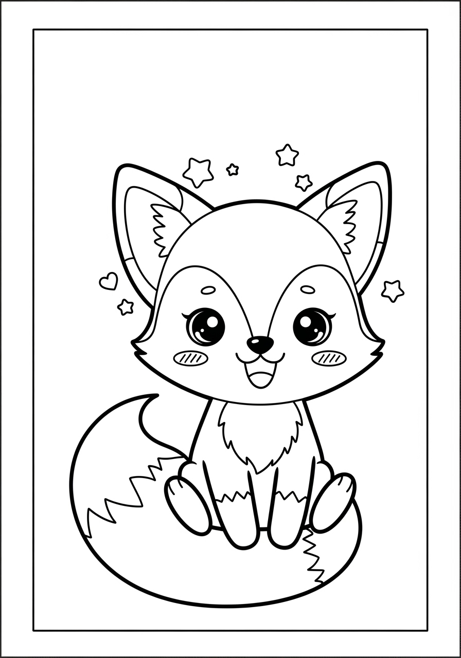 Desenho de Raposa Fofa Kawaii para colorir