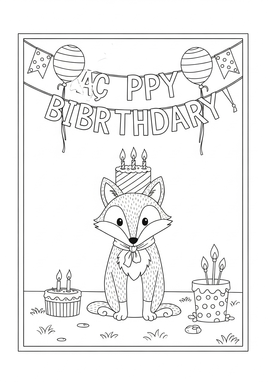 Desenho de Raposa Fofa em Festa de Aniversário para colorir