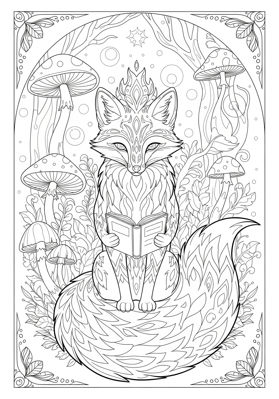 Desenho de Raposa Realista lendo um livro para colorir