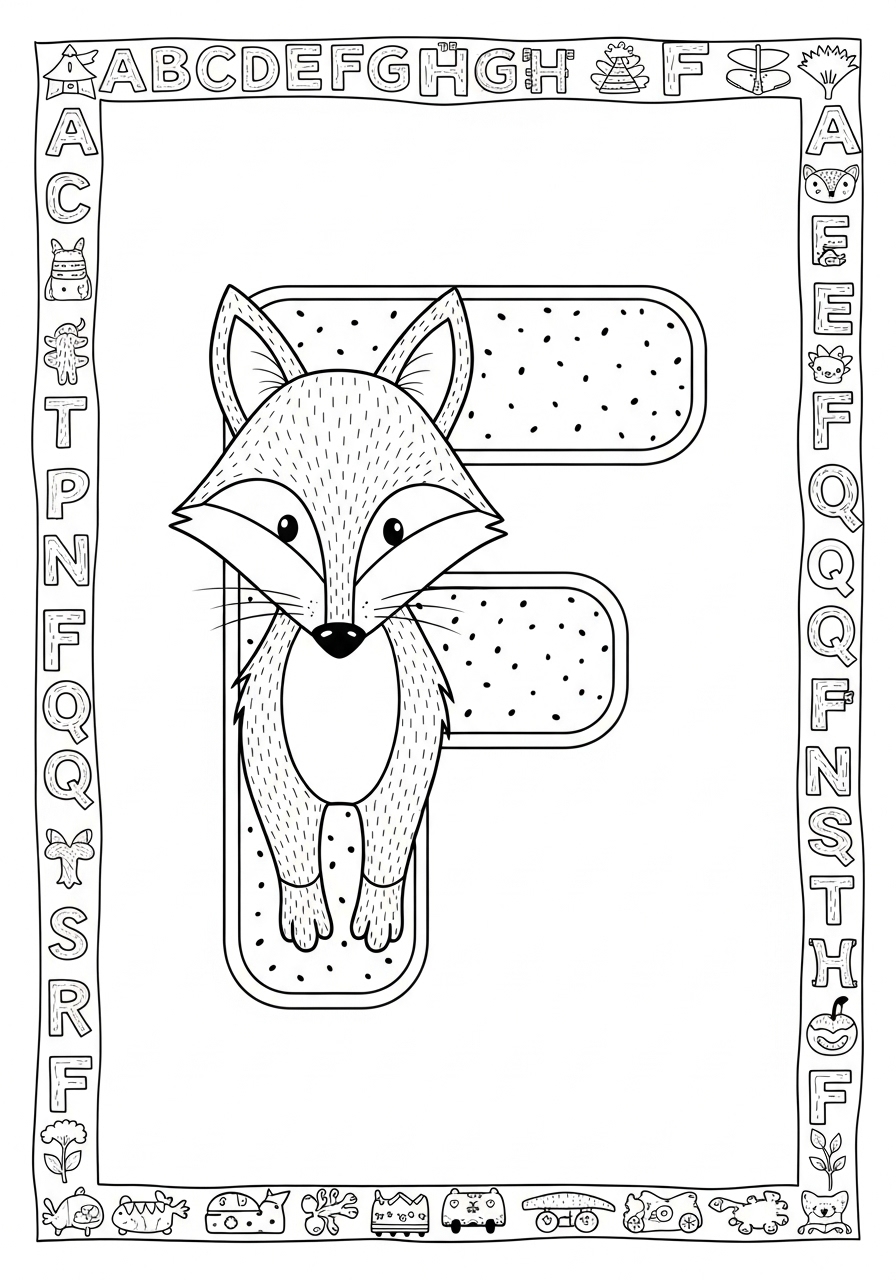 Desenho de Raposa Criativa com a letra F para colorir