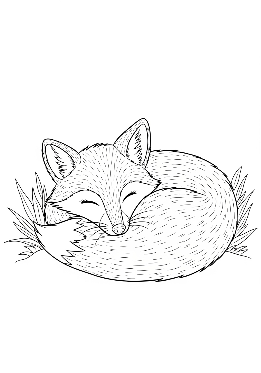 Desenho de Raposa Fofa Dormindo para colorir