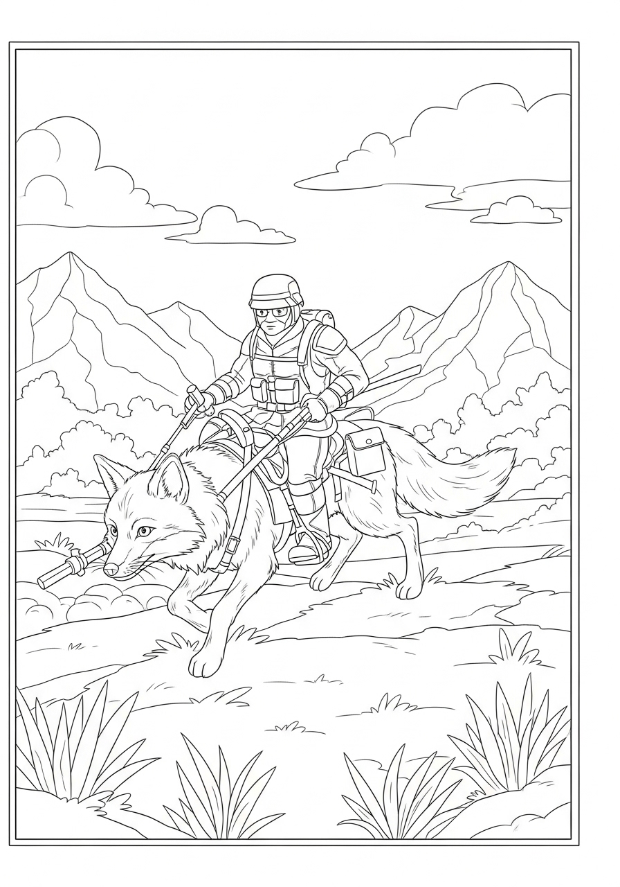 Desenho de Raposa e Guerreiro para colorir