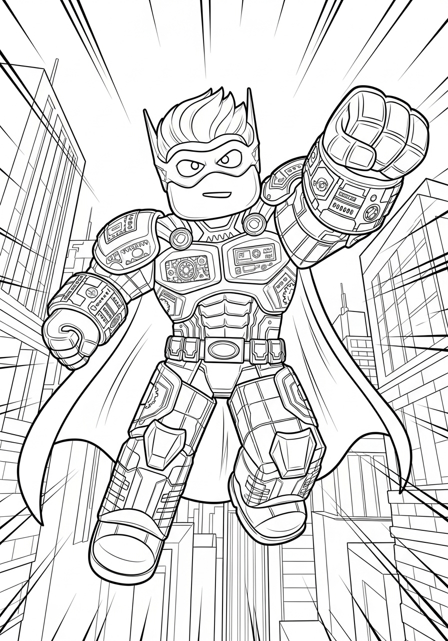 Desenho de super-herói Roblox em ação para imprimir e colorir