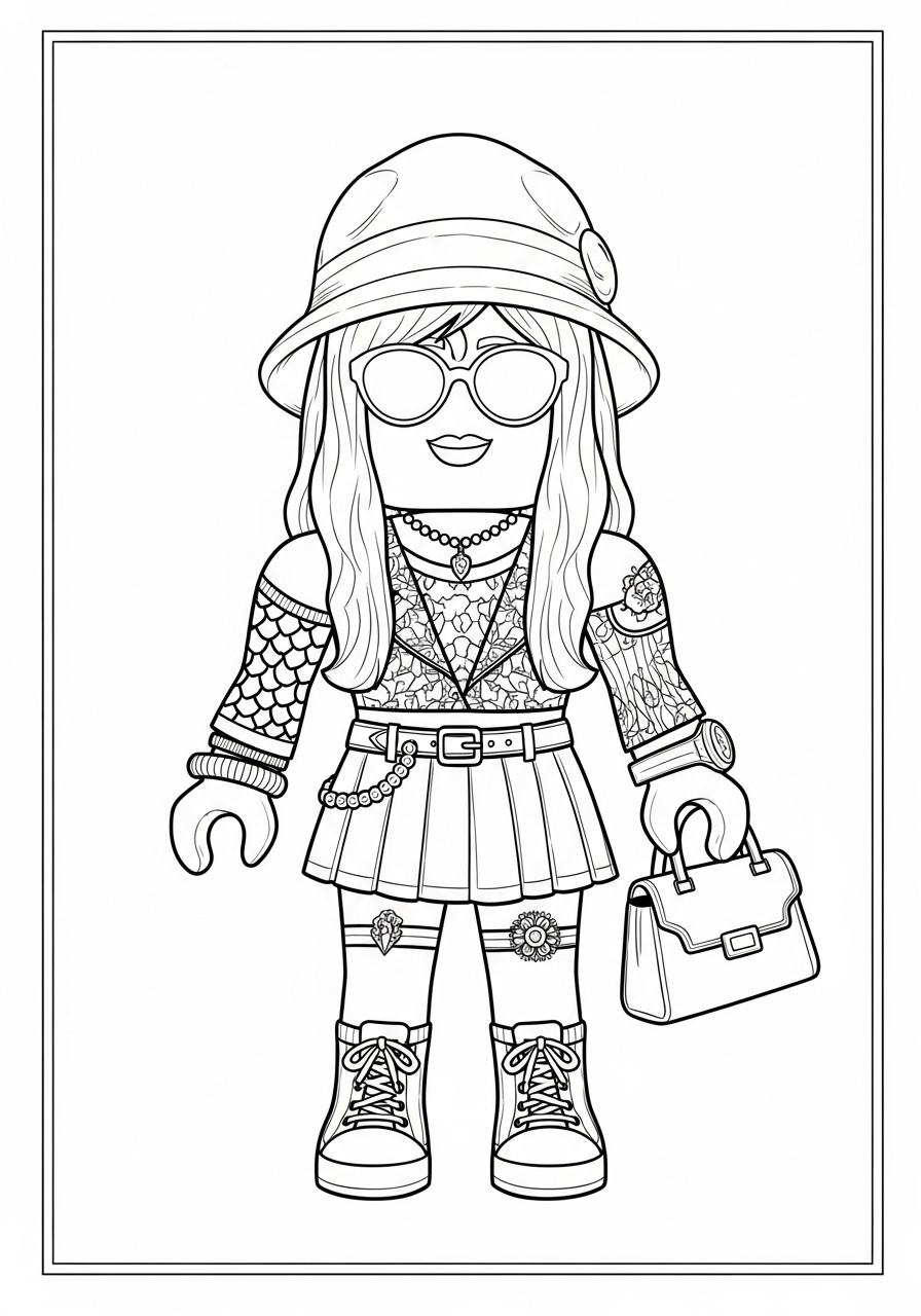 Desenho Roblox de personagem estilosa para imprimir e colorir