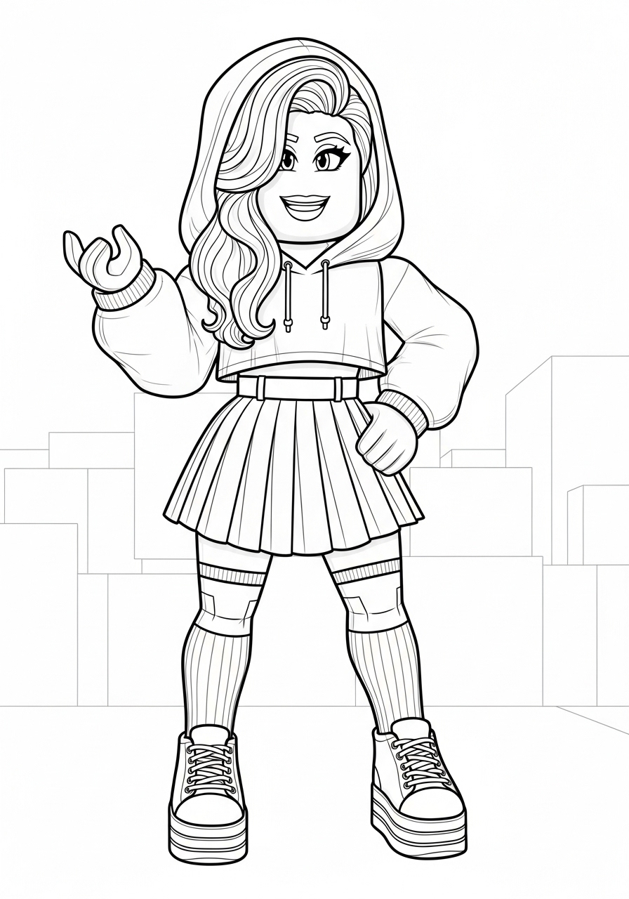 Desenho Roblox de personagem feminina com roupa estilosa