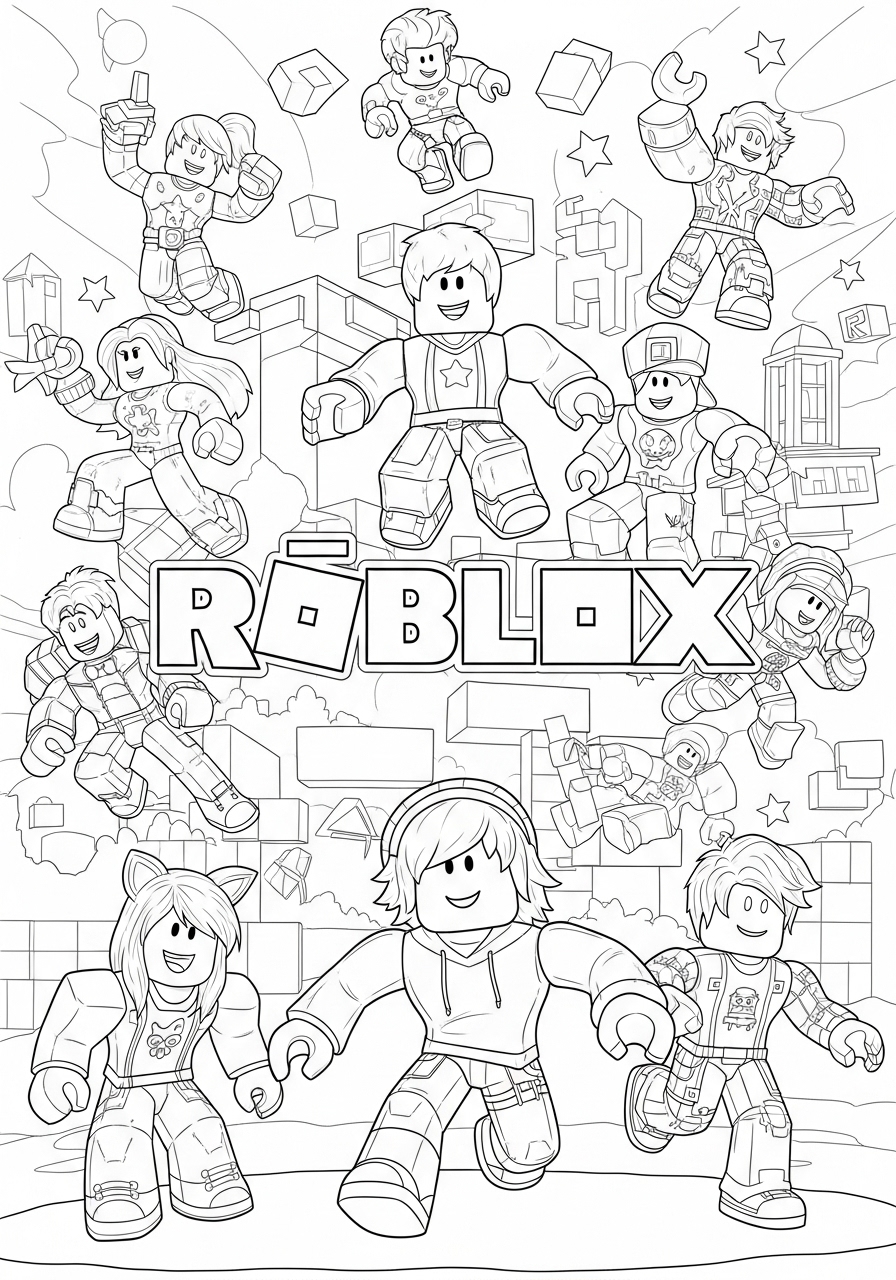 Desenho Roblox com personagens para imprimir e colorir