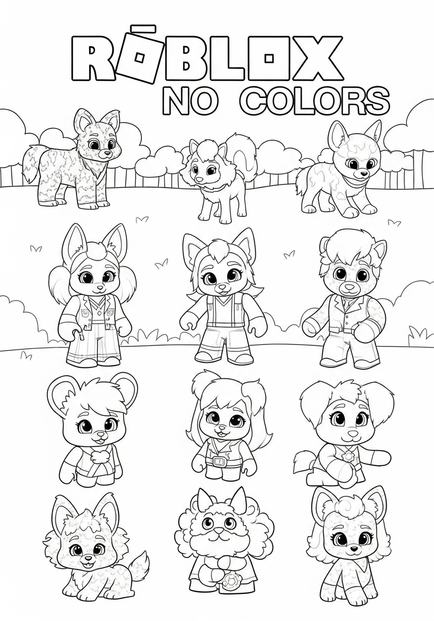 Desenho Roblox de personagens e animais para imprimir e colorir