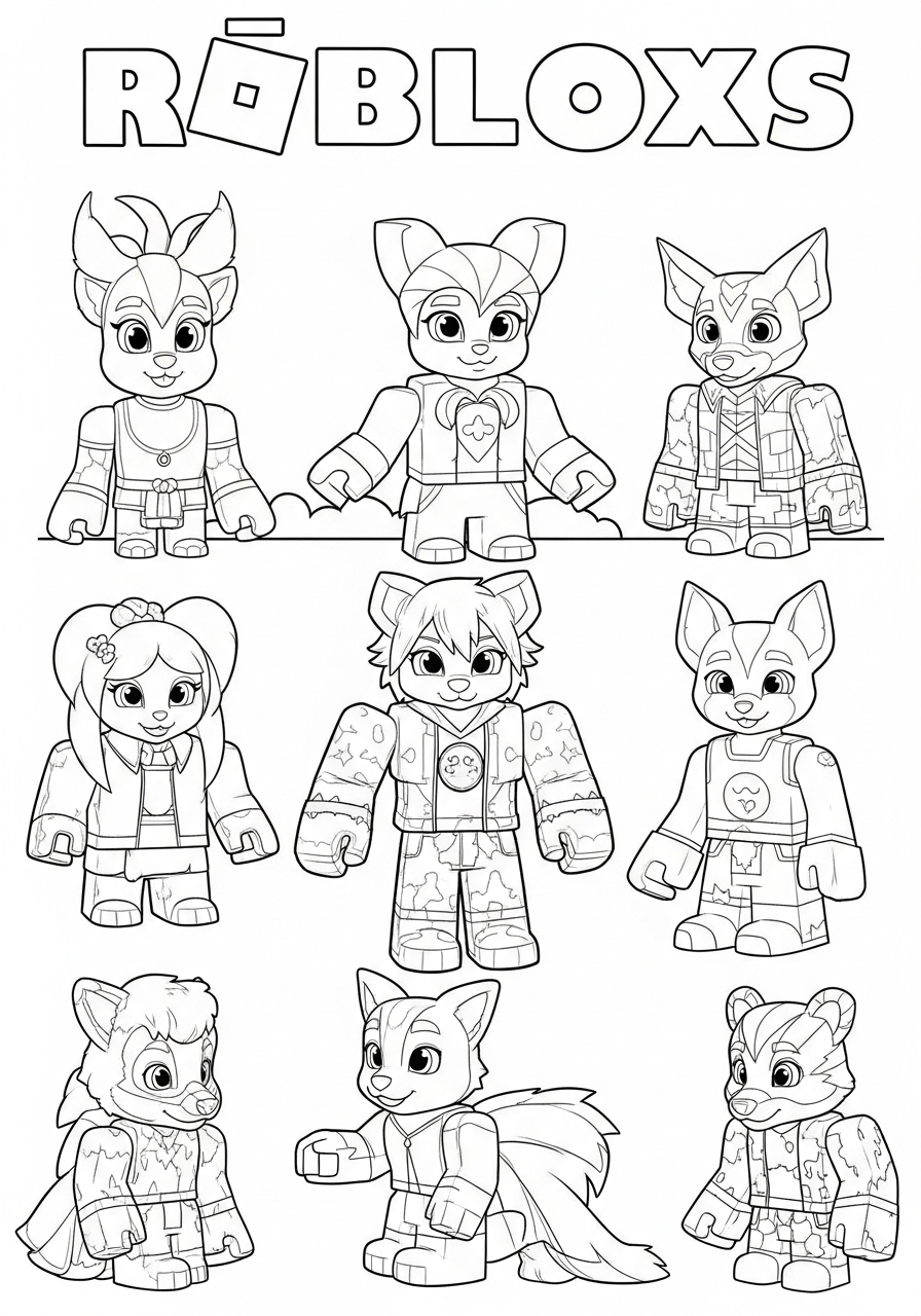 Desenho Roblox com personagens para imprimir e colorir