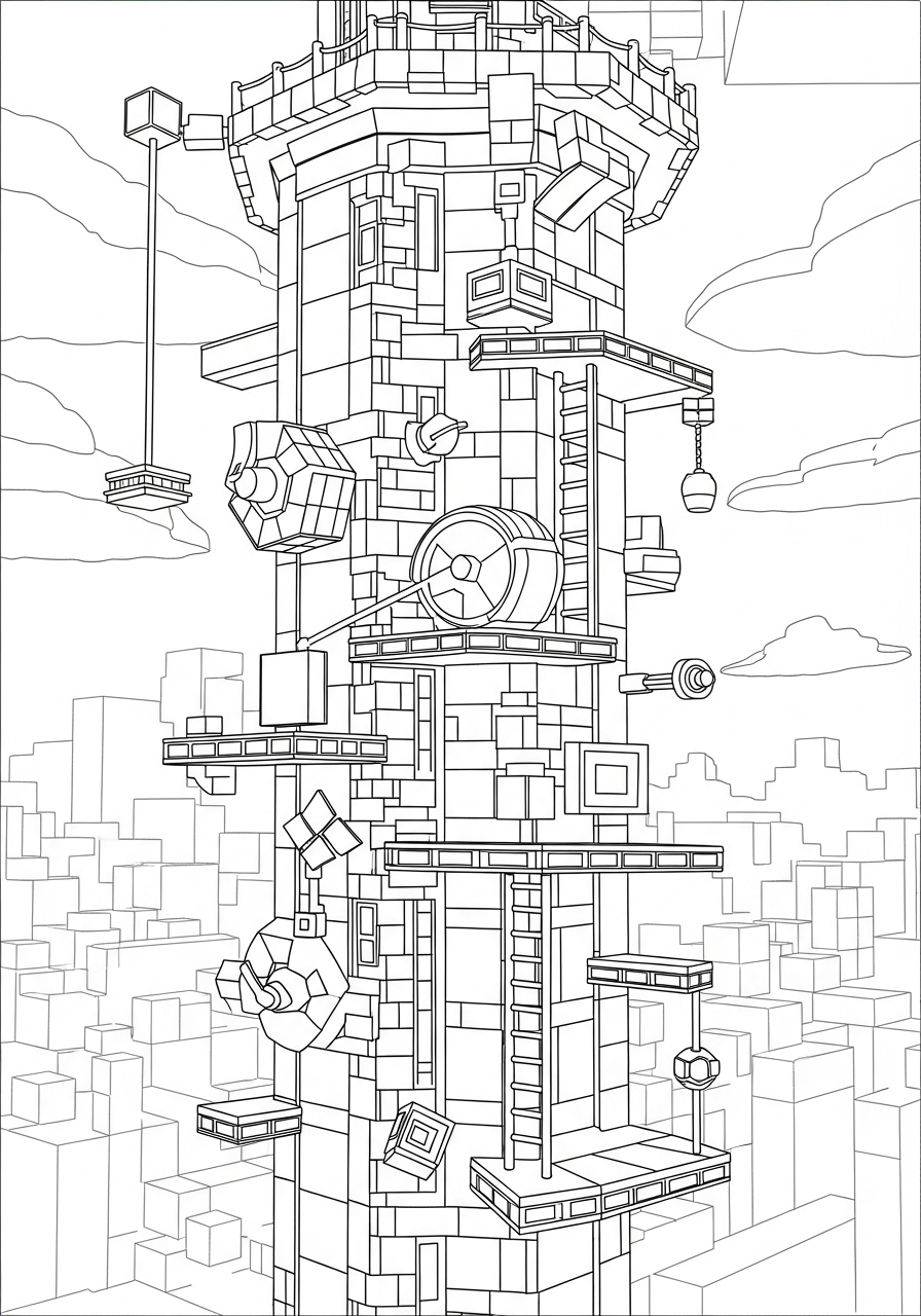 Desenho Roblox de torre com detalhes para imprimir e colorir