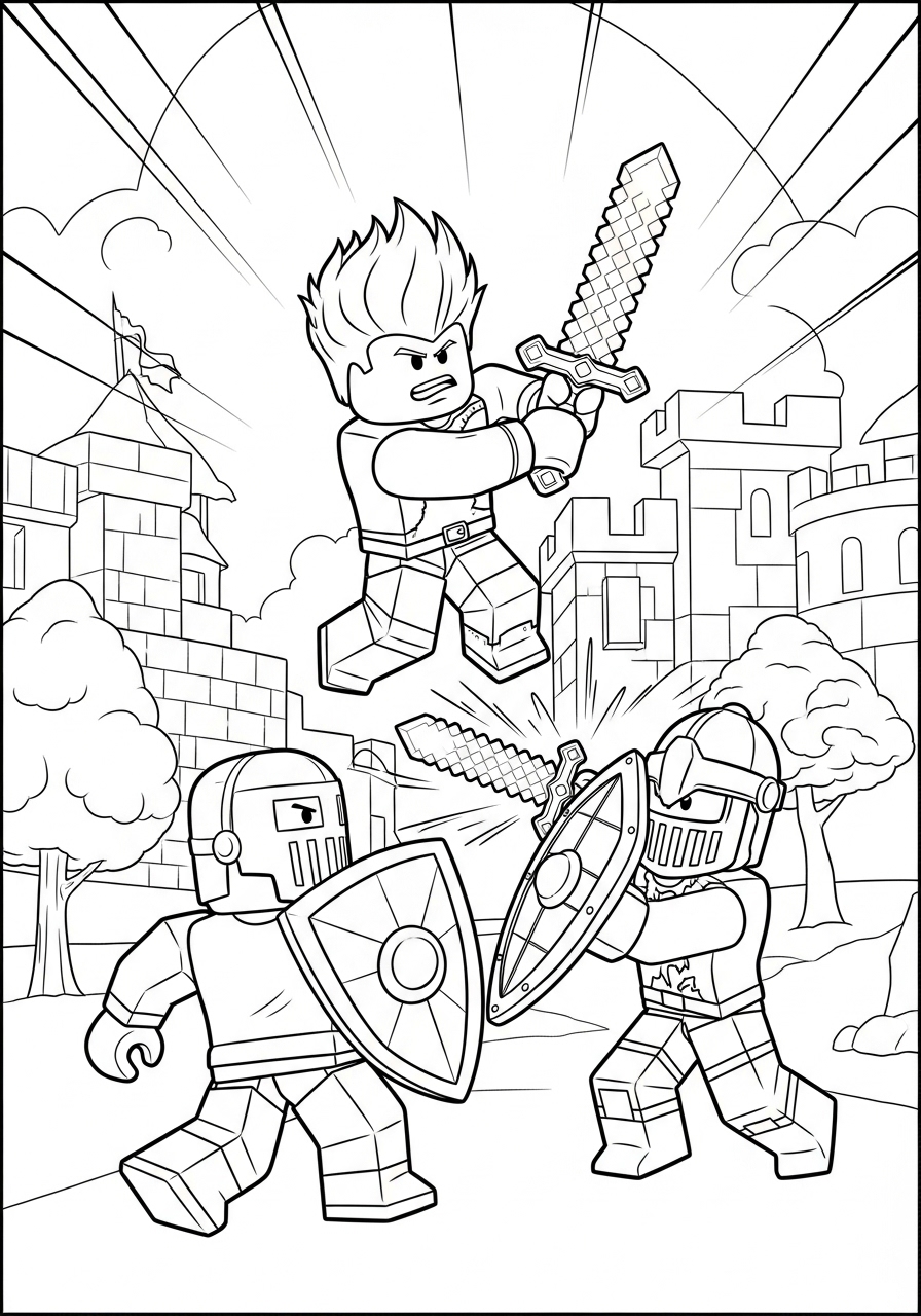 Desenho Roblox de batalha medieval para imprimir e colorir