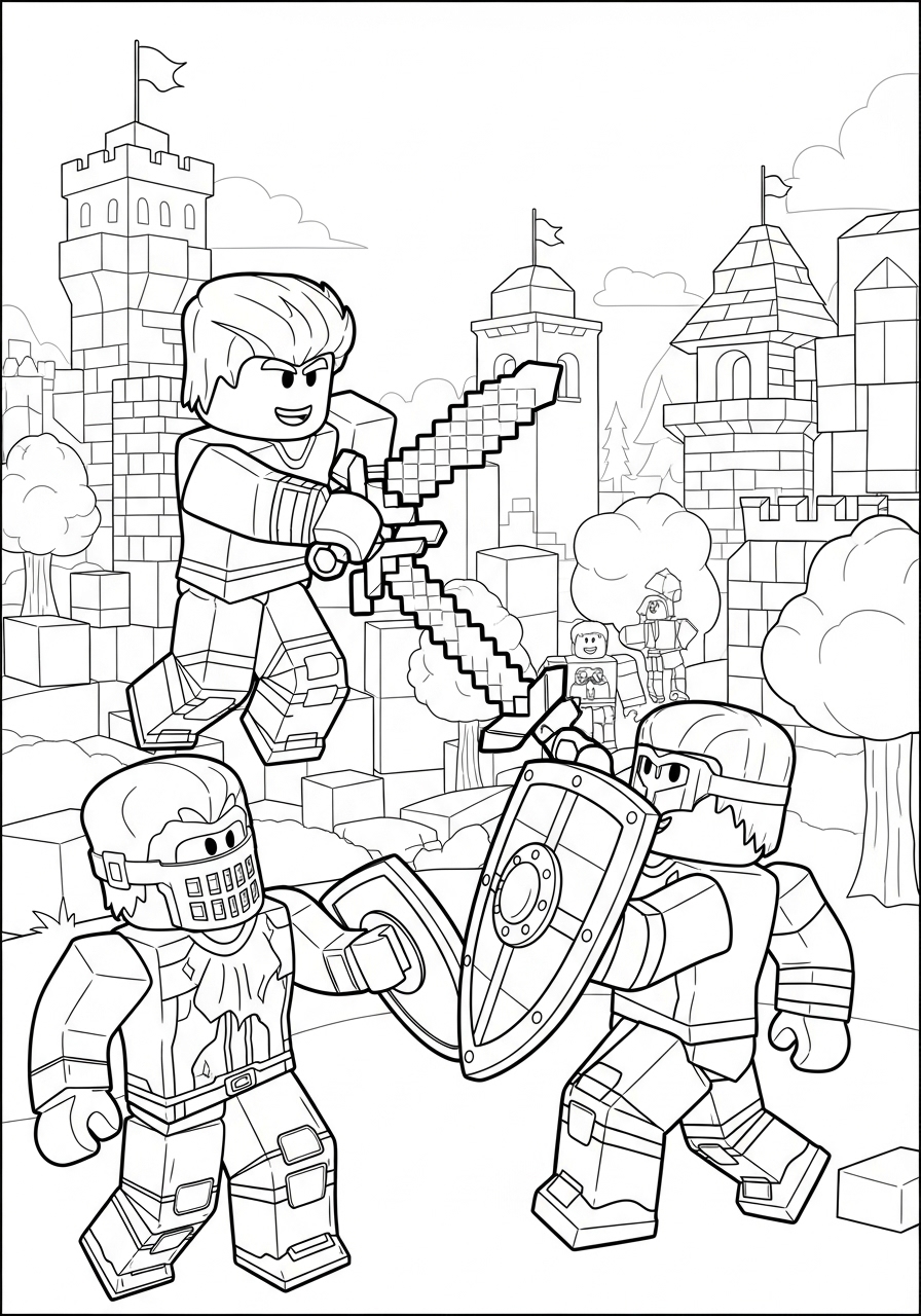 Desenho Roblox de batalha com personagens para colorir