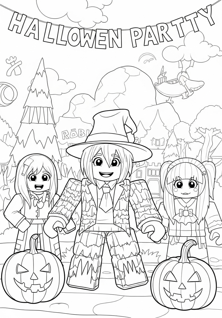 Desenho Roblox de festa de Halloween para imprimir e colorir
