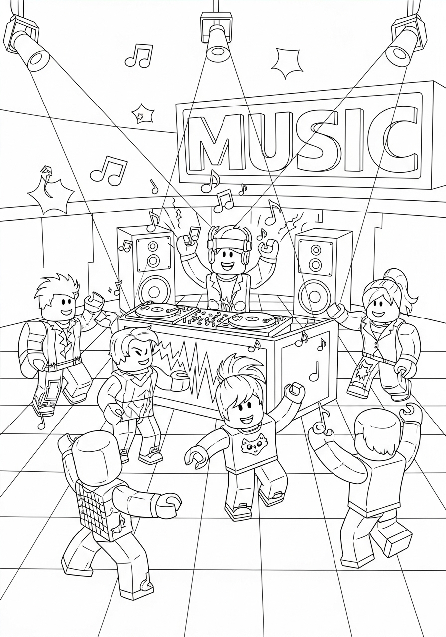 Desenho Roblox em festa de dança para imprimir e colorir
