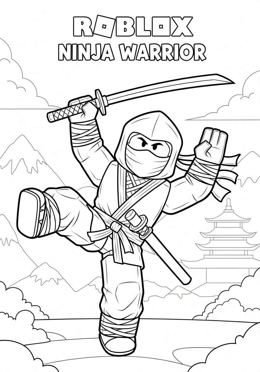 Desenho Roblox de um ninja guerreiro para imprimir e colorir