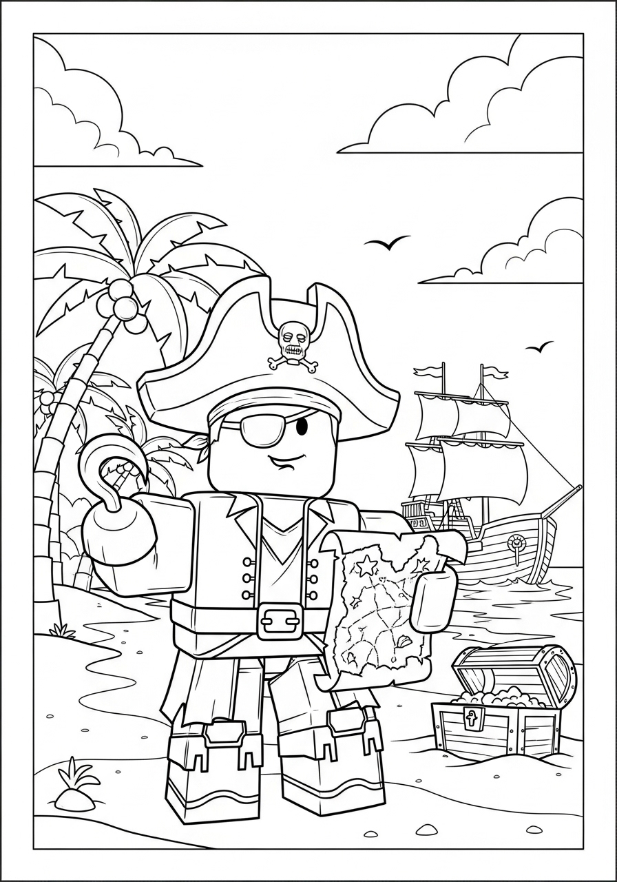 Desenho Roblox de pirata na praia para imprimir e colorir