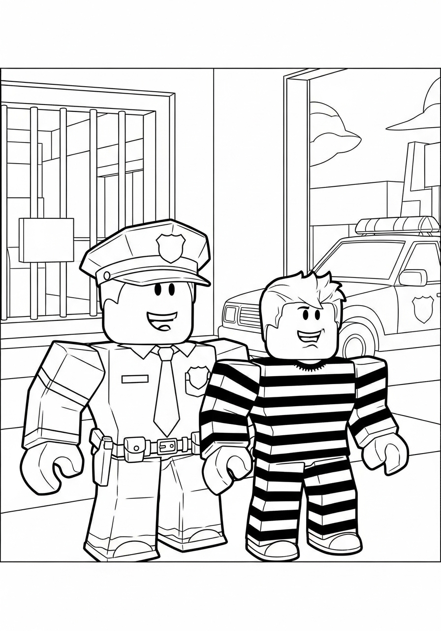 Desenho Roblox de policial e prisioneiro para imprimir e colorir