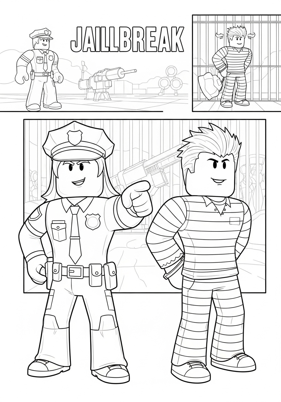 Desenho Roblox Jailbreak com personagens para imprimir e colorir