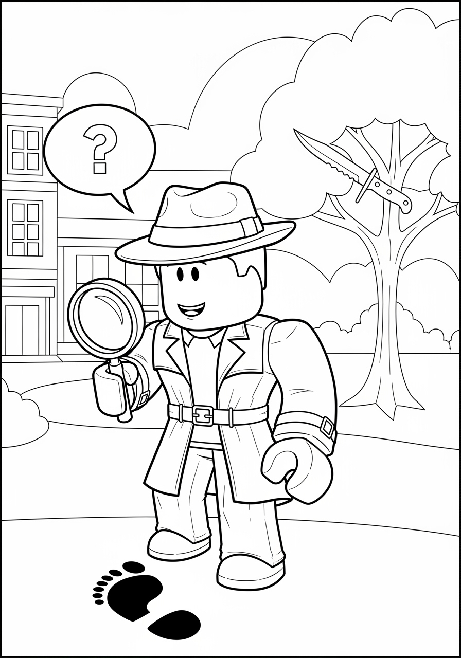 Desenho Roblox de detetive com lupa para imprimir e colorir