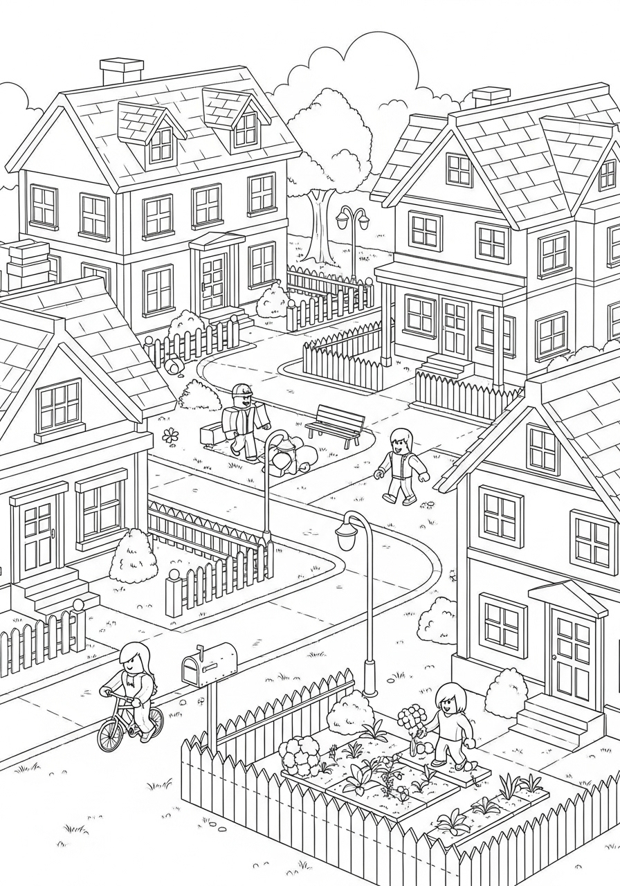 Desenho de uma cidade Roblox para imprimir e colorir