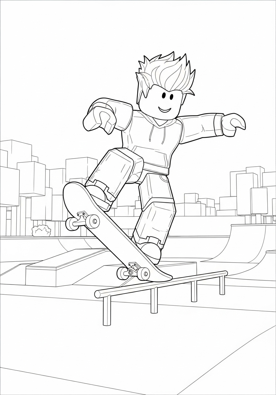 Desenho Roblox skatista em manobra para imprimir e colorir