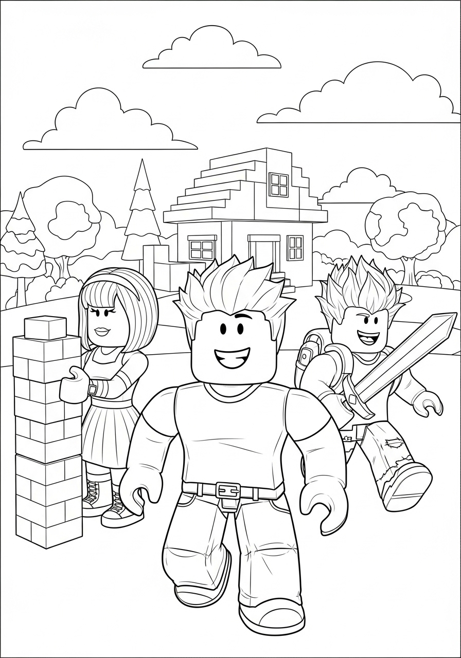 Desenho Roblox de crianças brincando em um parque