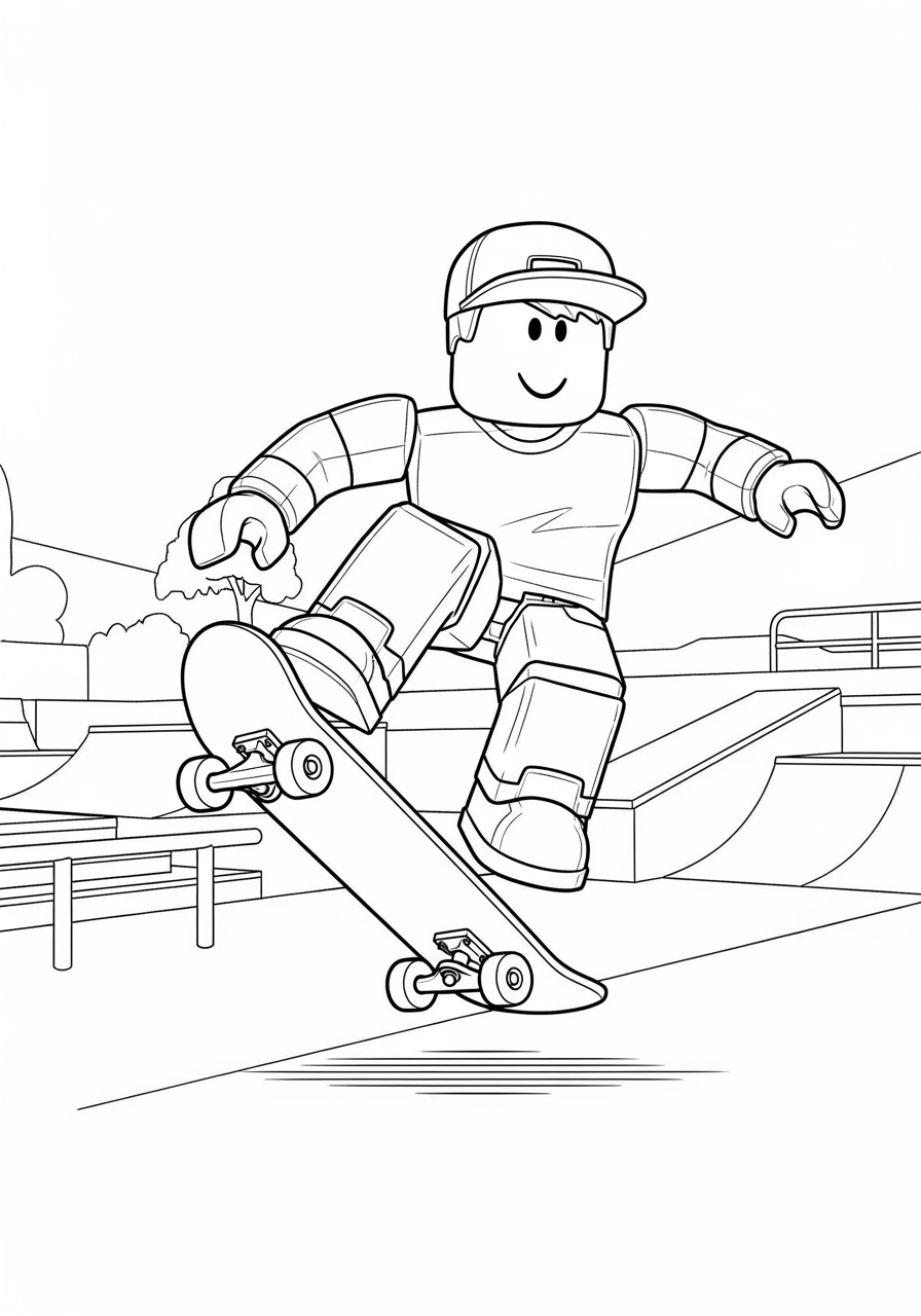 Desenho Roblox skatista realizando manobra para imprimir e colorir
