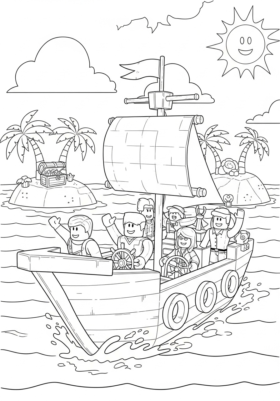 Desenho Roblox de um barco navegando para imprimir e colorir