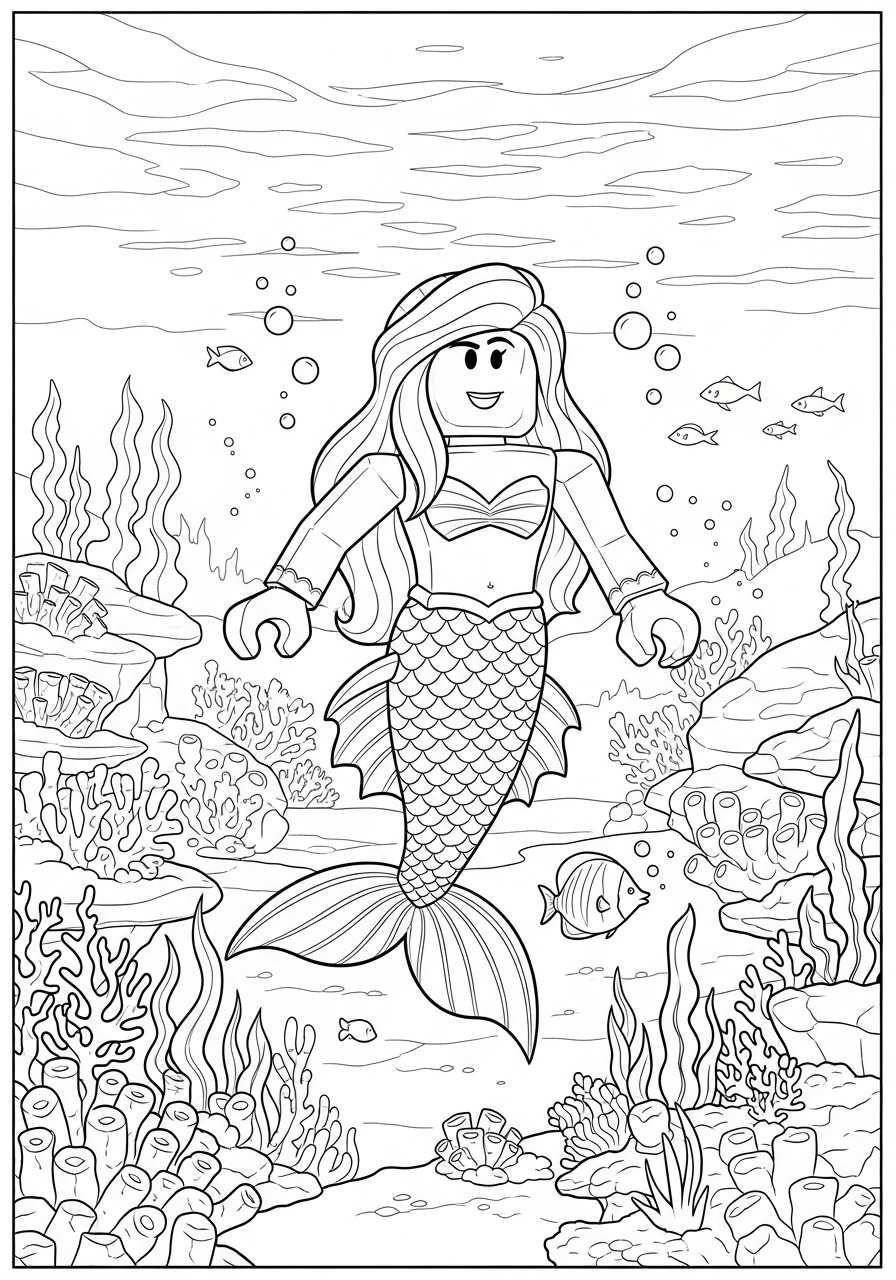 Desenho Roblox de sereia no fundo do mar para colorir