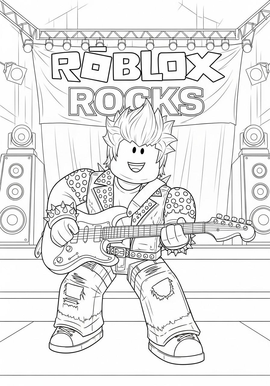 Desenho Roblox de um músico tocando guitarra para colorir