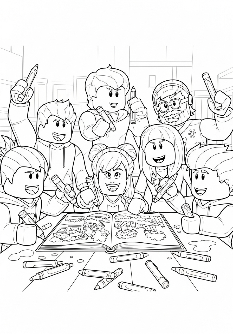 Desenho Roblox de amigos colorindo para imprimir e colorir
