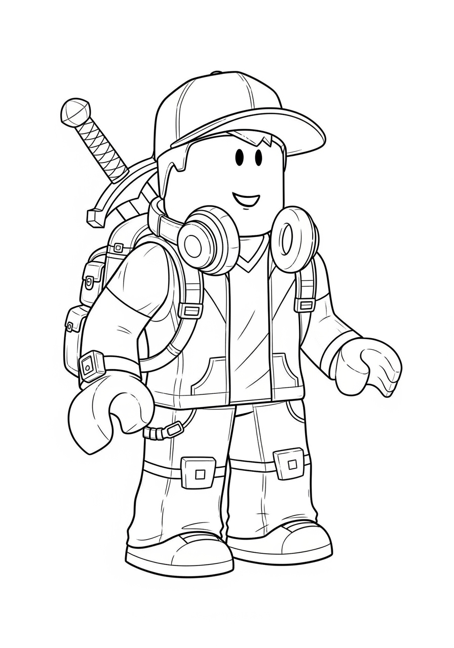 Desenho Roblox de personagem com mochila para imprimir e colorir