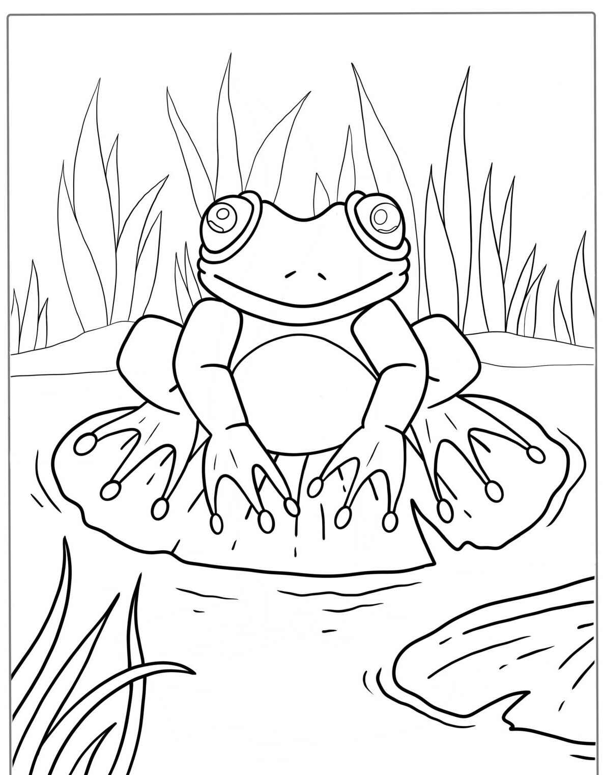 Desenho de Sapo em flor de lótus para colorir