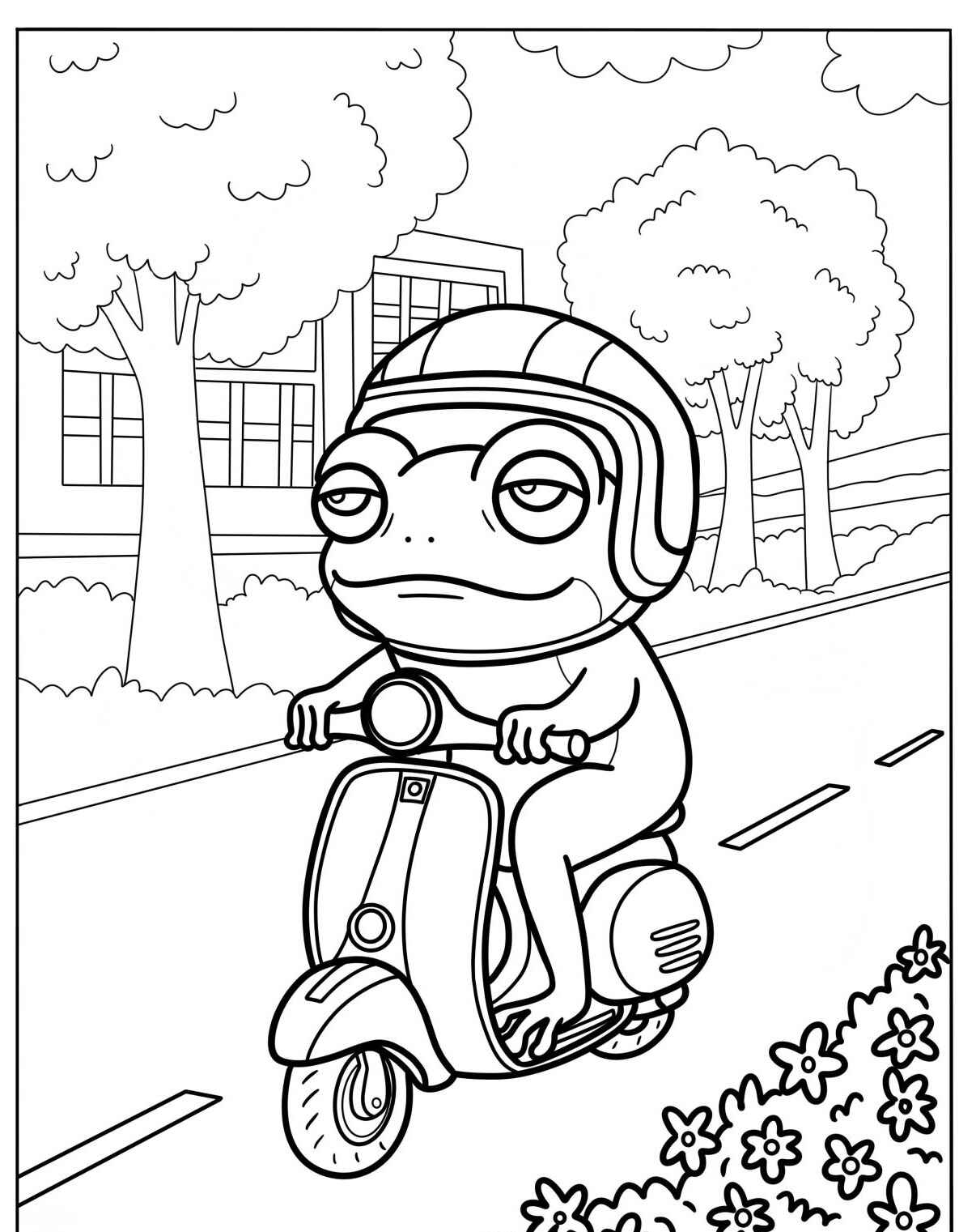 Desenho de Sapo andando de moto para colorir
