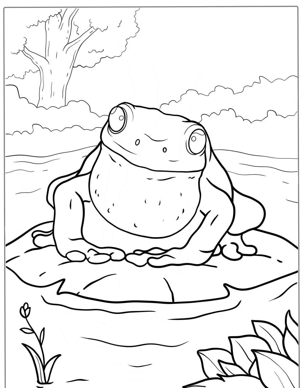 Desenho de Sapo realista no lago para colorir