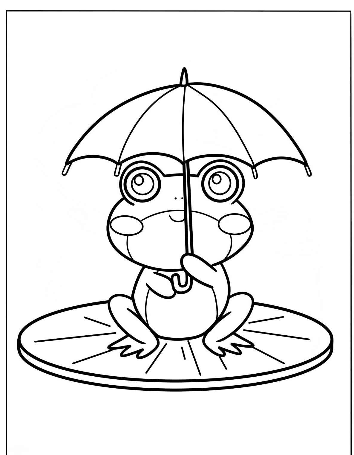Desenho de Sapo com guarda-chuva para colorir