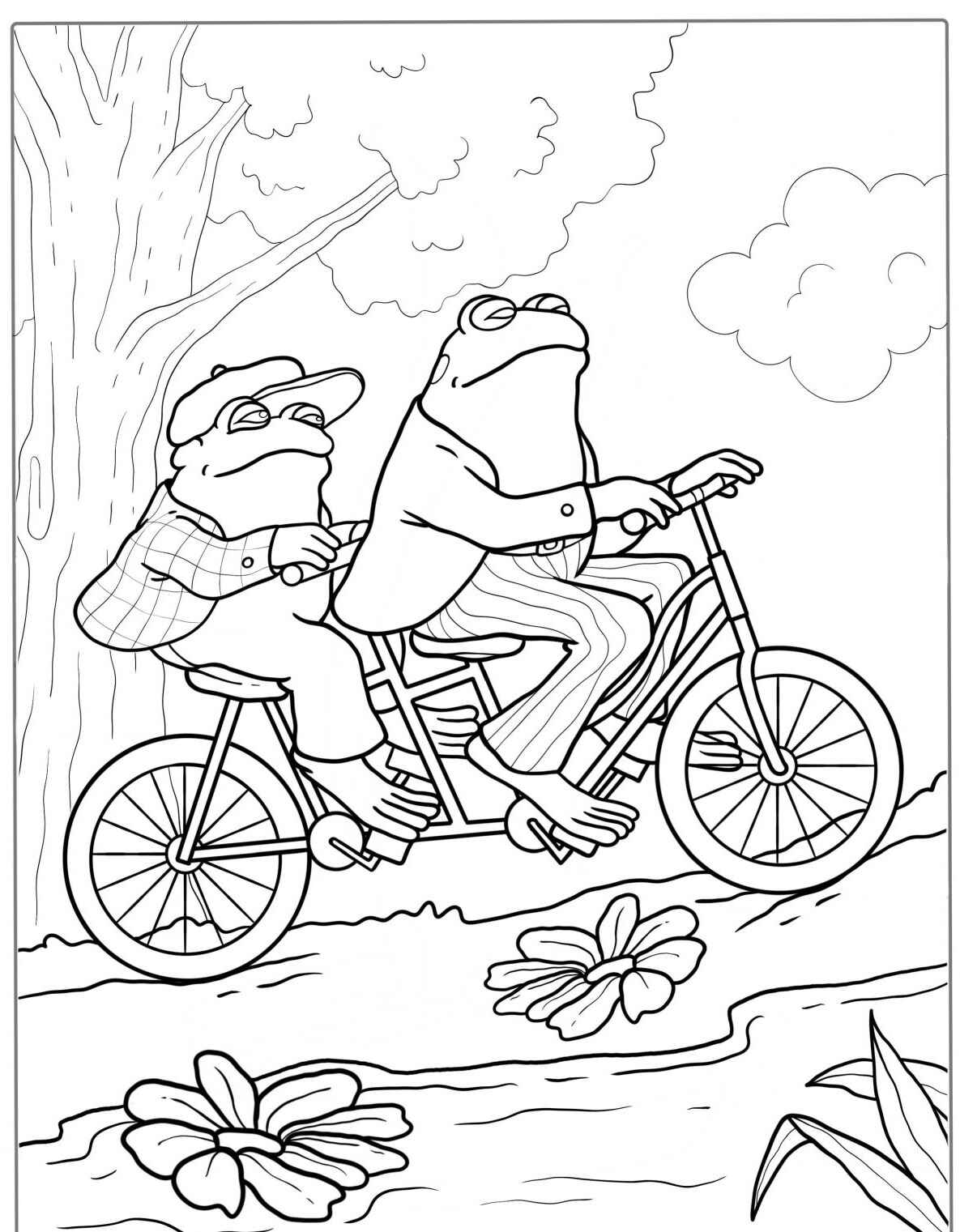 Desenho de Sapo pedalando bicicleta para colorir