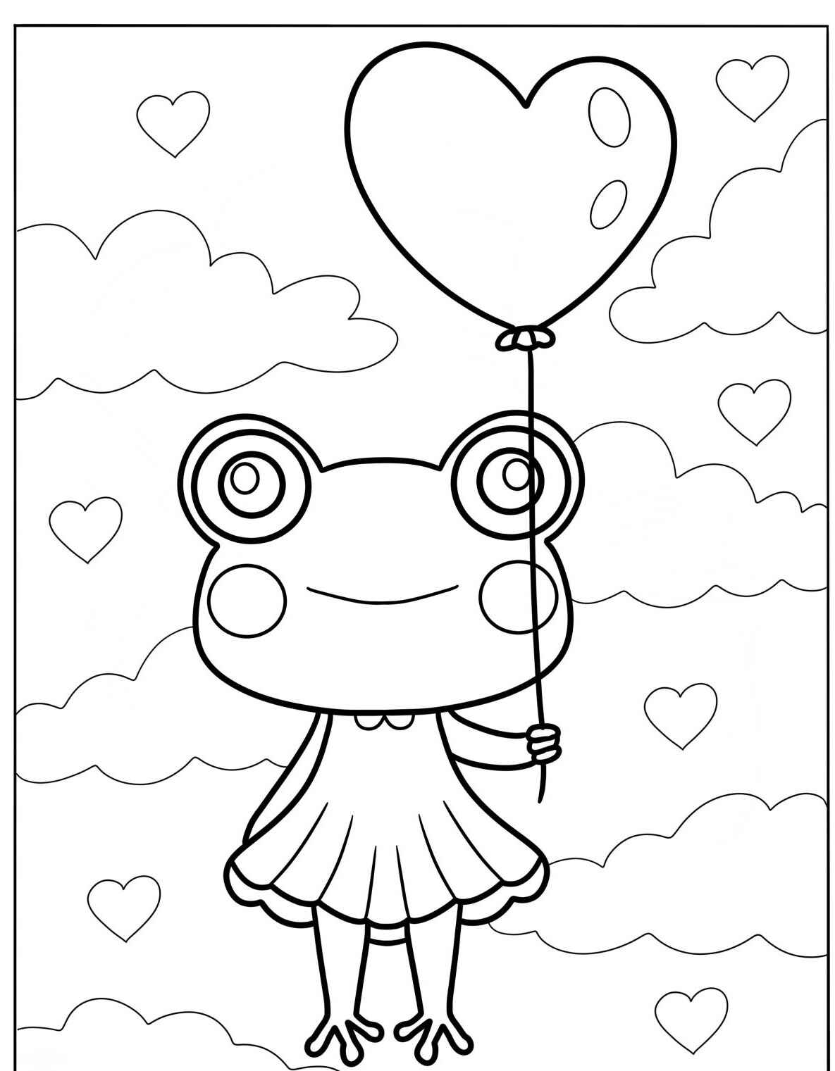 Desenho de Sapo fofo com balão de coração para colorir