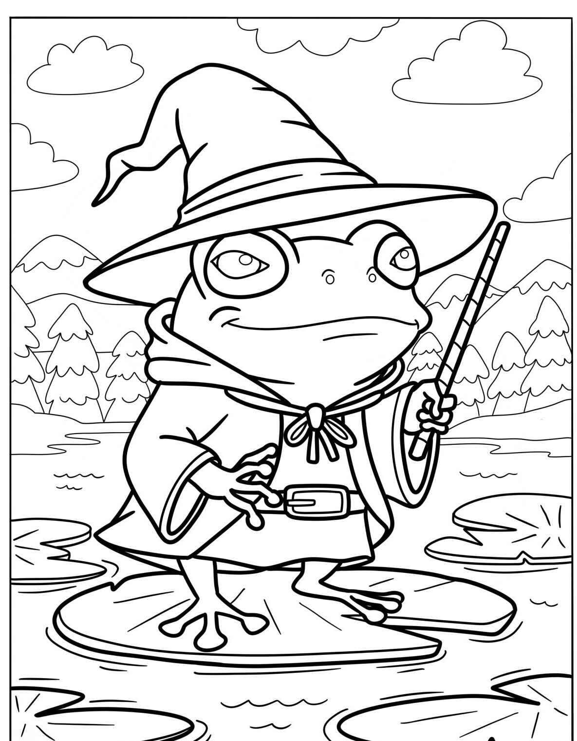 Desenho de Sapo feiticeiro com chapéu para colorir