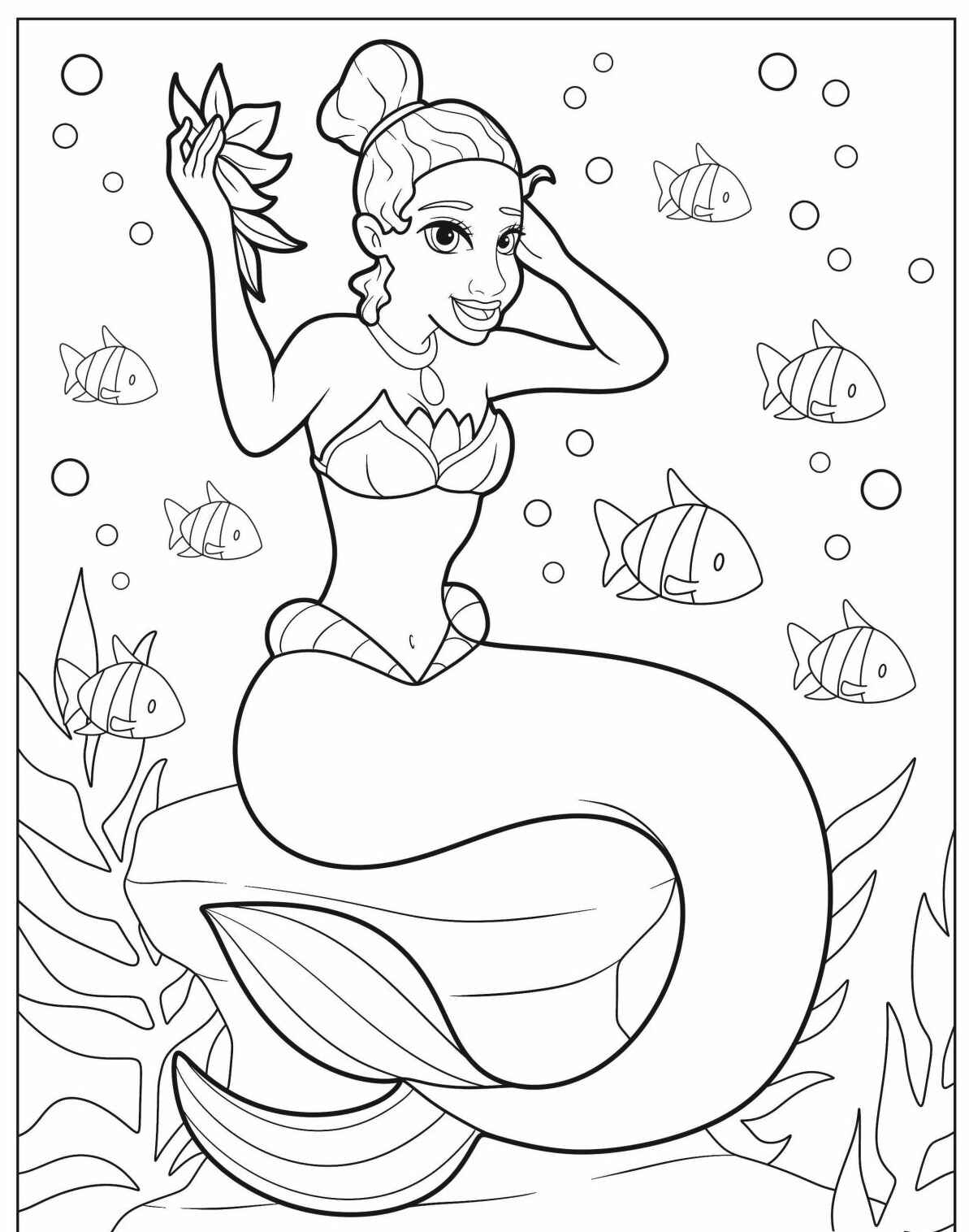 Desenho de Sereia segurando estrela do mar para colorir