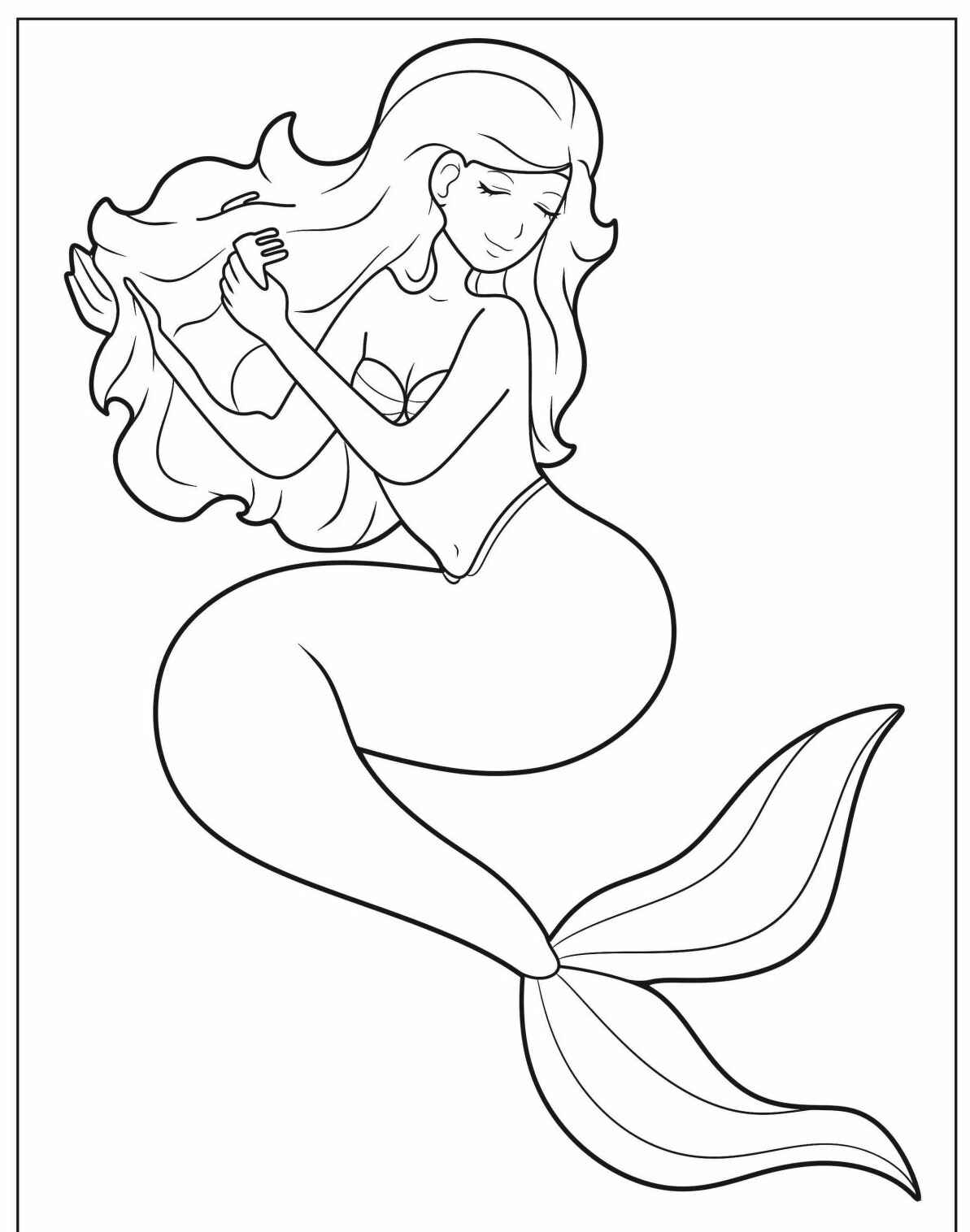 Desenho de Sereia penteando cabelo para colorir
