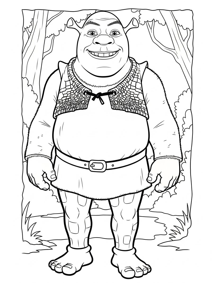 Desenho do Shrek de pé em um fundo natural para colorir