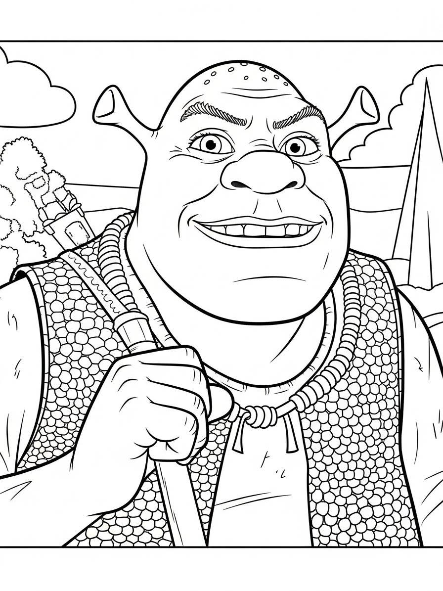 Desenho do Shrek segurando uma bengala para colorir