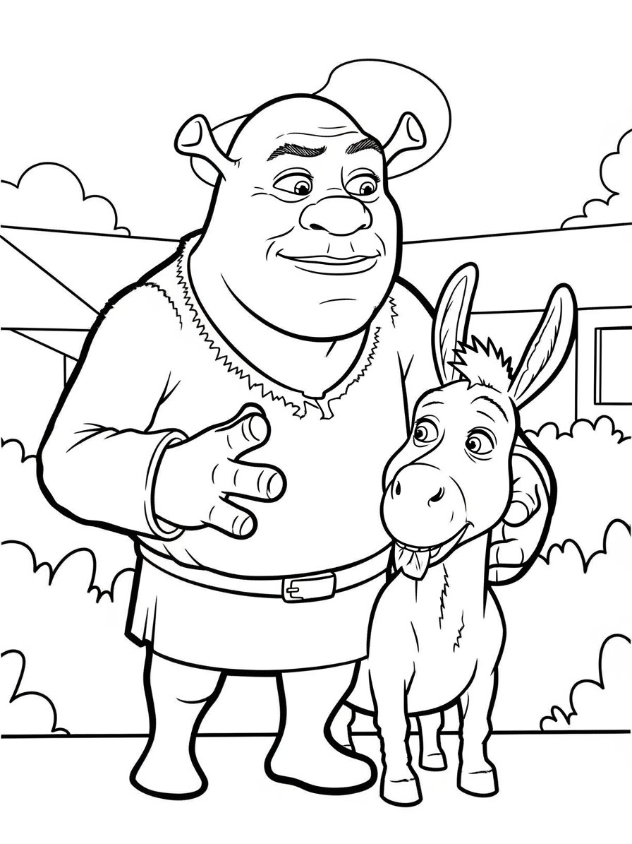 Desenho do Shrek com o Burro para colorir
