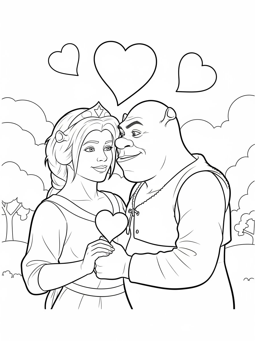 Desenho do Shrek com a Fiona para colorir