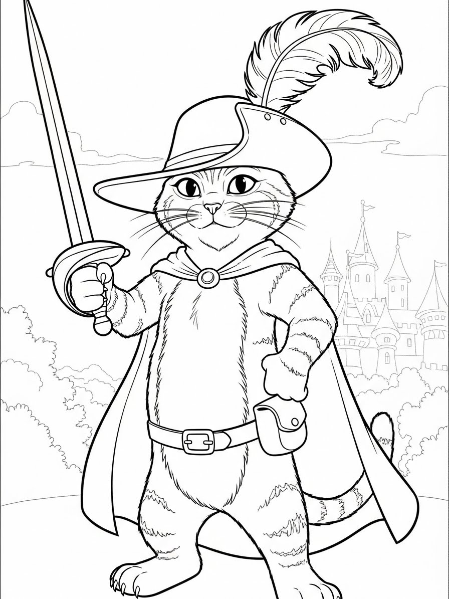 Desenho do Gato de Botas para colorir