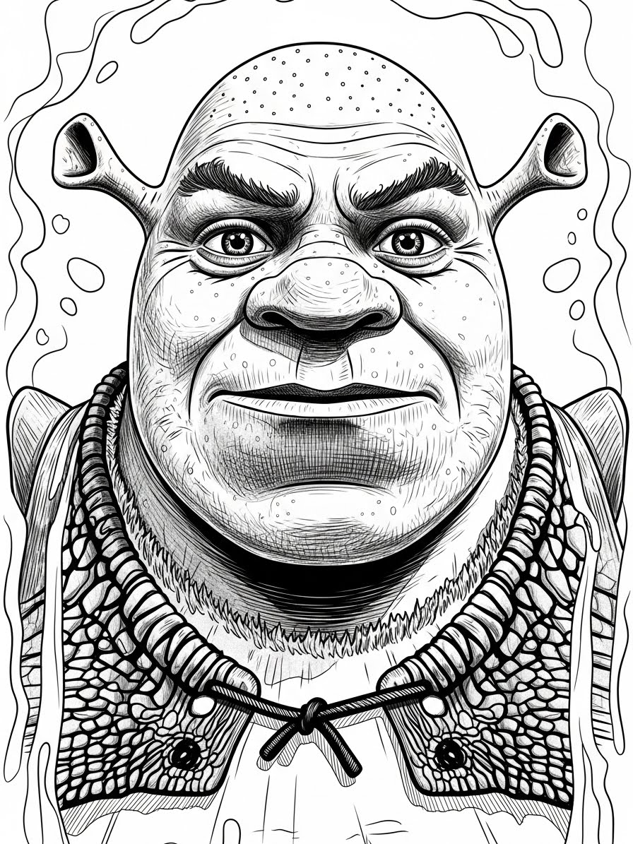 Desenho do Shrek com expressão facial para colorir