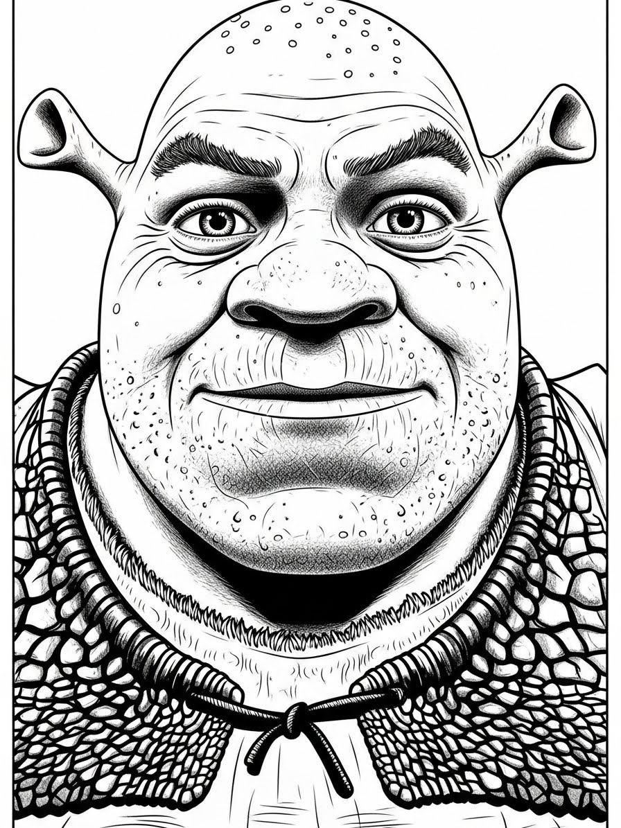 Desenho do Shrek para colorir com detalhes faciais